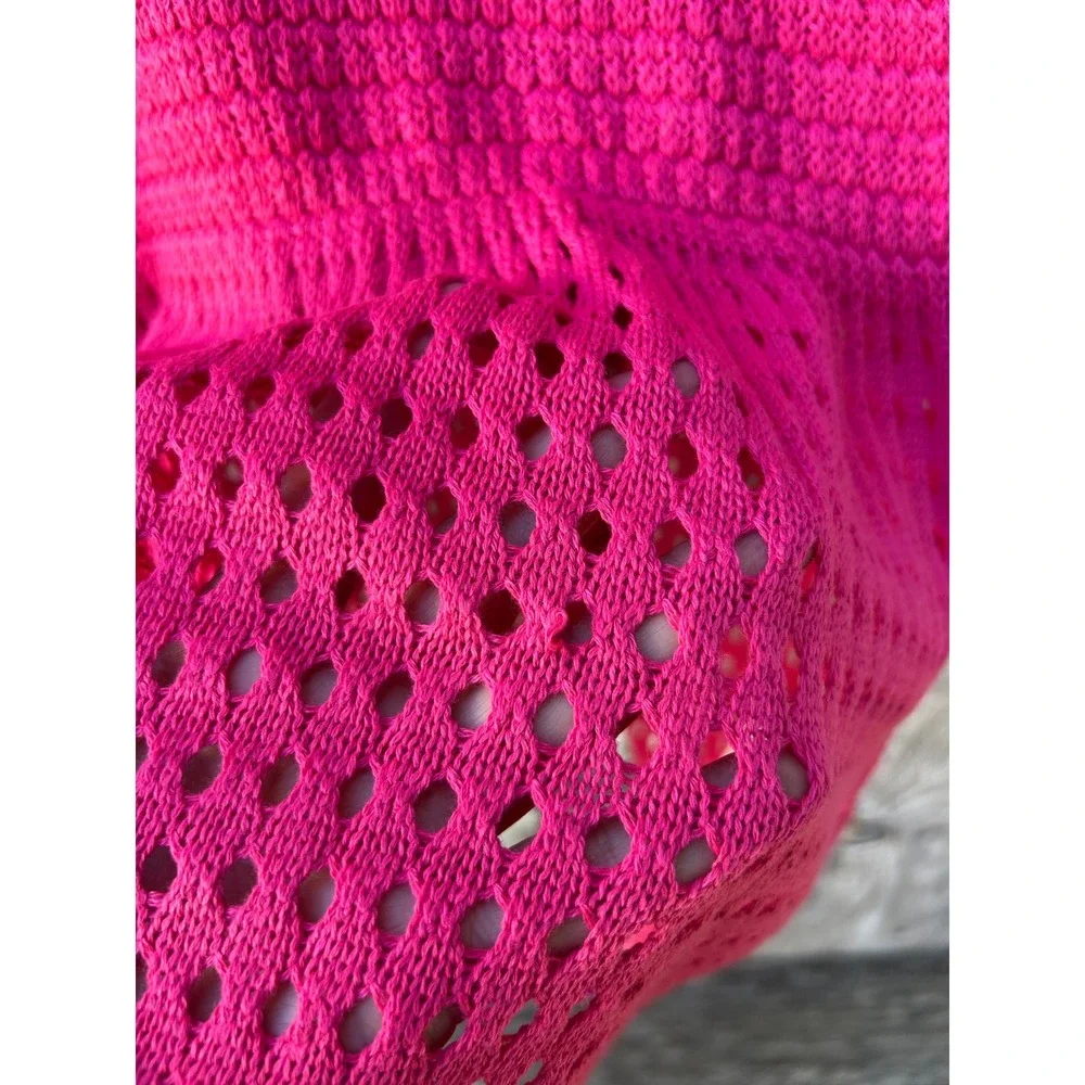 Cupshe Hot Pink Crochet Knit Swim Cover Up Dress Henley VNeck Small Beach Resort